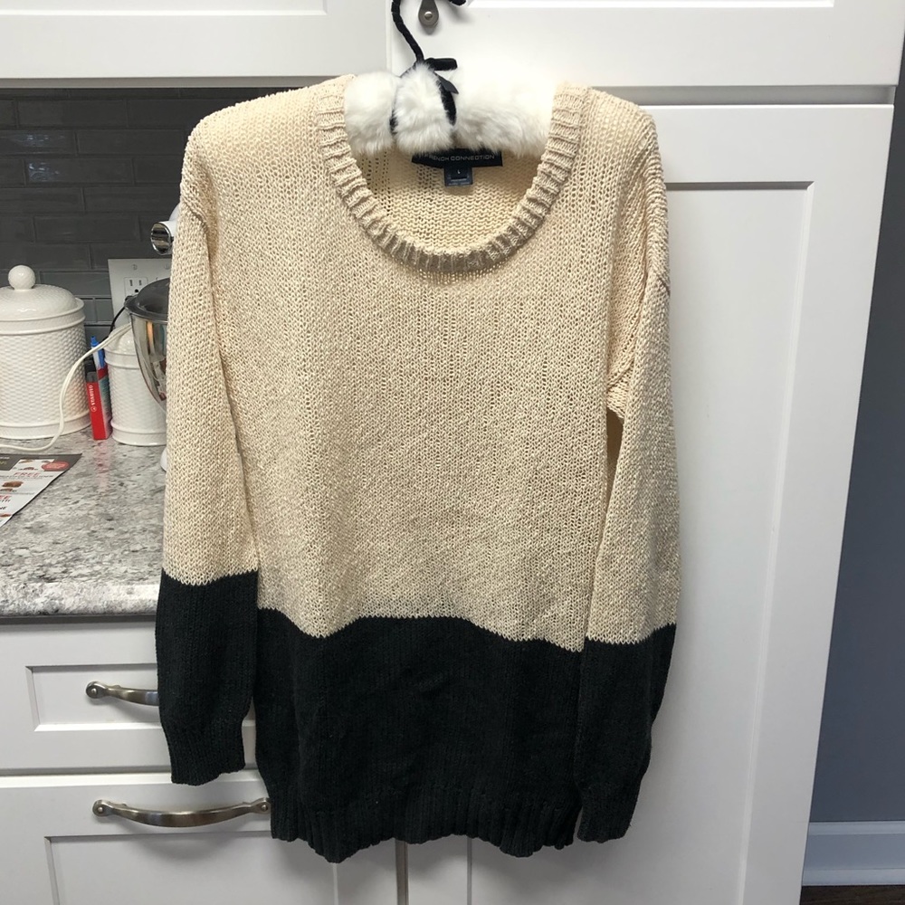 French Connection Cream/Black Color Block Sweater
